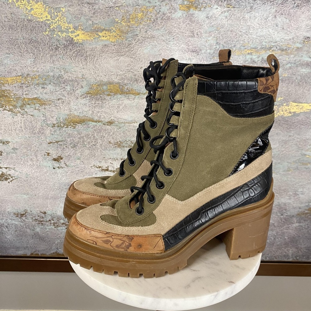 Gianni Bini Boots Womens Size 6 Multicolor Leather Combat Ankle Block Heel
